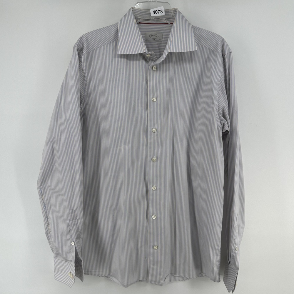 Eton Shirt Mens 16.5 42 Blue Stripe Slim Fit Button Up Long Sleeve Dress Shirt